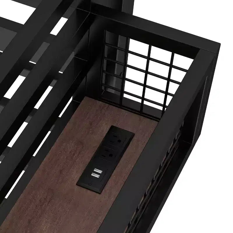 Bellemave lit mezzanine en métal avec bureau et panneau perforé, horloge intégrée et station de charge, panier de rangement, cadre moderne gain de place, tailles Twin XL et Full