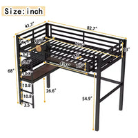 Bellemave lit mezzanine en métal avec bureau et panneau perforé, horloge intégrée et station de charge, panier de rangement, cadre moderne gain de place, tailles Twin XL et Full