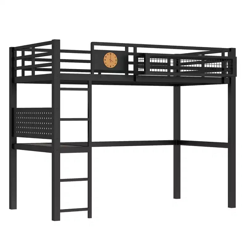 Bellemave lit mezzanine en métal avec bureau et panneau perforé, horloge intégrée et station de charge, panier de rangement, cadre moderne gain de place, tailles Twin XL et Full
