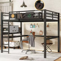 Bellemave lit mezzanine en métal avec bureau et panneau perforé, horloge intégrée et station de charge, panier de rangement, cadre moderne gain de place, tailles Twin XL et Full