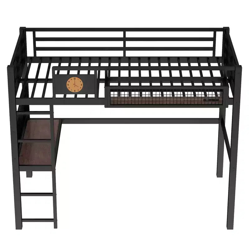 Bellemave lit mezzanine en métal avec bureau et panneau perforé, horloge intégrée et station de charge, panier de rangement, cadre moderne gain de place, tailles Twin XL et Full