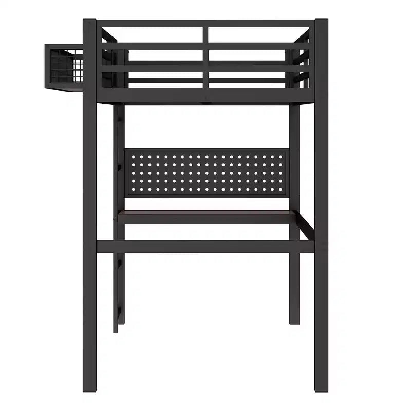 Bellemave lit mezzanine en métal avec bureau et panneau perforé, horloge intégrée et station de charge, panier de rangement, cadre moderne gain de place, tailles Twin XL et Full
