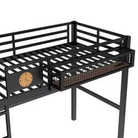 Bellemave lit mezzanine en métal avec bureau et panneau perforé, horloge intégrée et station de charge, panier de rangement, cadre moderne gain de place, tailles Twin XL et Full