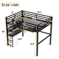 Bellemave lit mezzanine en métal avec bureau et panneau perforé, horloge intégrée et station de charge, panier de rangement, cadre moderne gain de place, tailles Twin XL et Full