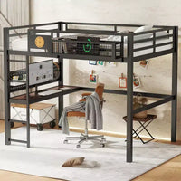 Bellemave lit mezzanine en métal avec bureau et panneau perforé, horloge intégrée et station de charge, panier de rangement, cadre moderne gain de place, tailles Twin XL et Full