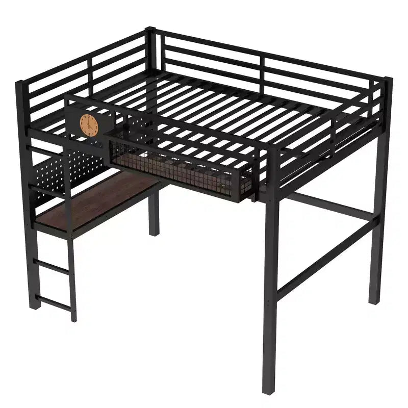 Bellemave lit mezzanine en métal avec bureau et panneau perforé, horloge intégrée et station de charge, panier de rangement, cadre moderne gain de place, tailles Twin XL et Full