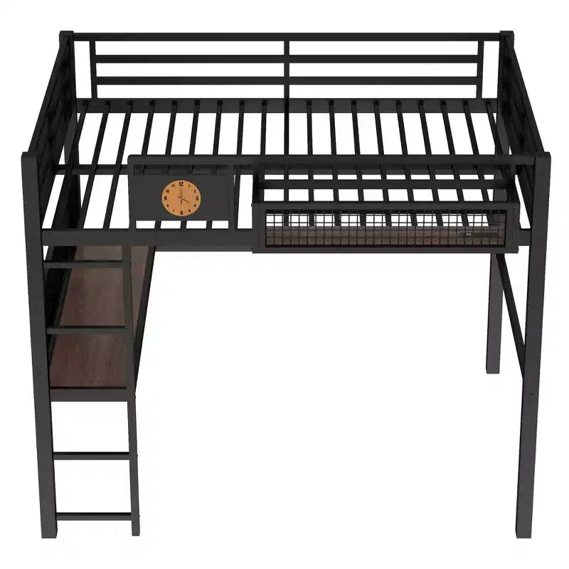 Bellemave lit mezzanine en métal avec bureau et panneau perforé, horloge intégrée et station de charge, panier de rangement, cadre moderne gain de place, tailles Twin XL et Full