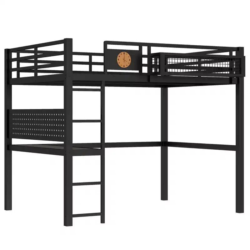 Bellemave lit mezzanine en métal avec bureau et panneau perforé, horloge intégrée et station de charge, panier de rangement, cadre moderne gain de place, tailles Twin XL et Full