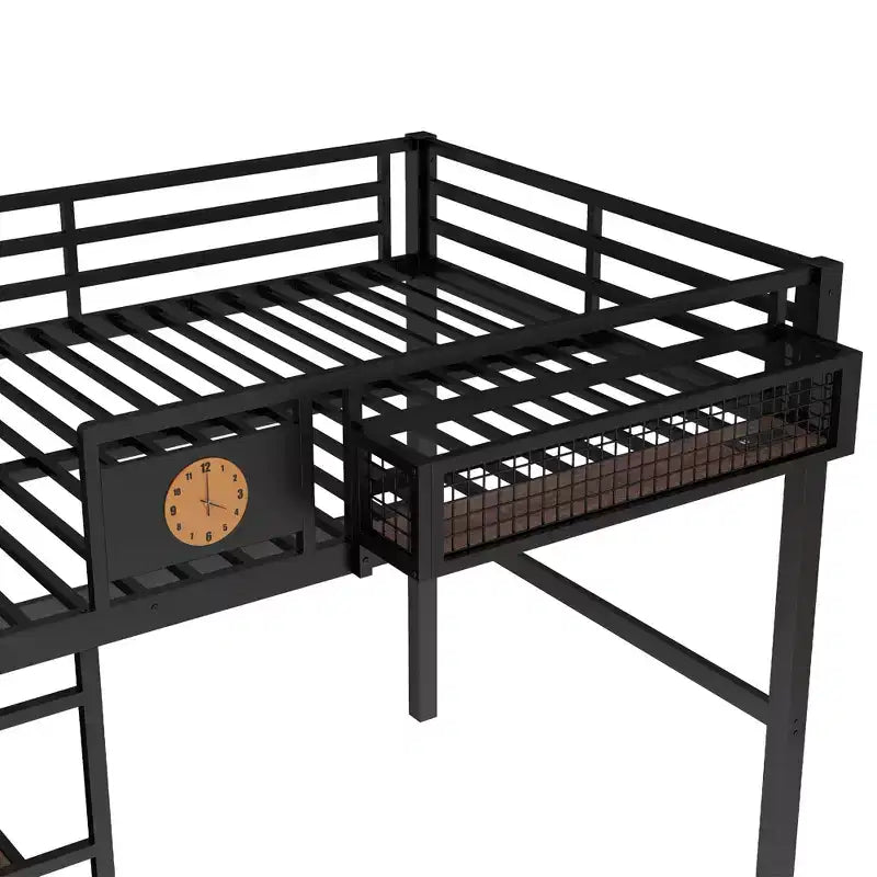 Bellemave lit mezzanine en métal avec bureau et panneau perforé, horloge intégrée et station de charge, panier de rangement, cadre moderne gain de place, tailles Twin XL et Full