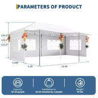 Tente auvent pliante 10x20 avec parois laterales, tente de fête d'extérieur robuste 420D Oxford, abri d'evenement portable, abri d'auto, pare-soleil, blanc