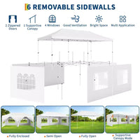 Tente auvent pliante 10x20 avec parois laterales, tente de fête d'extérieur robuste 420D Oxford, abri d'evenement portable, abri d'auto, pare-soleil, blanc