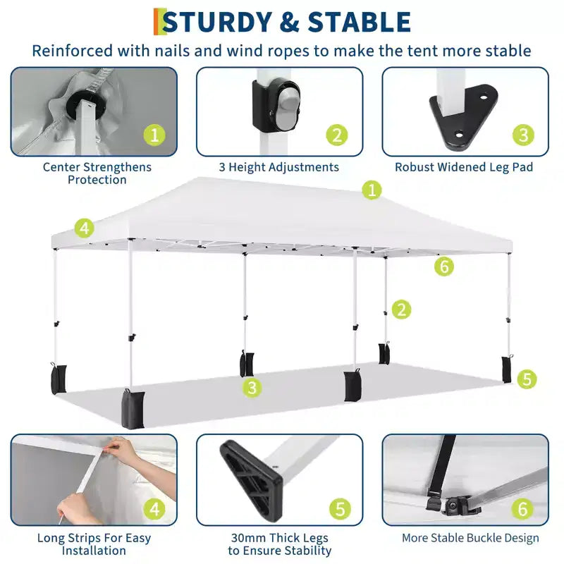 Tente auvent pliante 10x20 avec parois laterales, tente de fête d'extérieur robuste 420D Oxford, abri d'evenement portable, abri d'auto, pare-soleil, blanc