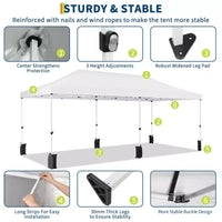 Tente auvent pliante 10x20 avec parois laterales, tente de fête d'extérieur robuste 420D Oxford, abri d'evenement portable, abri d'auto, pare-soleil, blanc