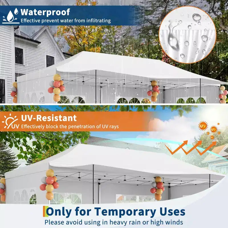 Tente à baldaquin escamotable 3x6m avec parois latérales, tente de réception extérieure robuste en Oxford 420D, abri événementiel portable, abri de voiture pare-soleil, blanc