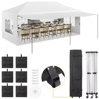 Tente auvent pliante 10x20 avec parois laterales, tente de fête d'extérieur robuste 420D Oxford, abri d'evenement portable, abri d'auto, pare-soleil, blanc