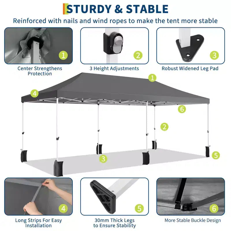 Tente auvent pliante 10x20 avec parois laterales, tente de fête d'extérieur robuste 420D Oxford, abri d'evenement portable, abri d'auto, pare-soleil, blanc