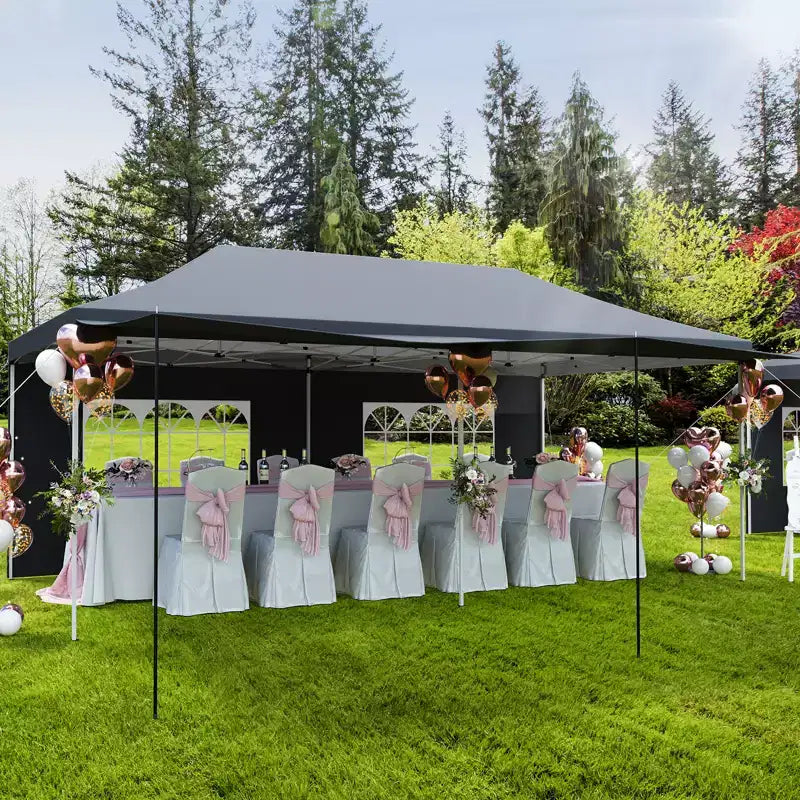 Tente auvent pliante 10x20 avec parois laterales, tente de fête d'extérieur robuste 420D Oxford, abri d'evenement portable, abri d'auto, pare-soleil, blanc