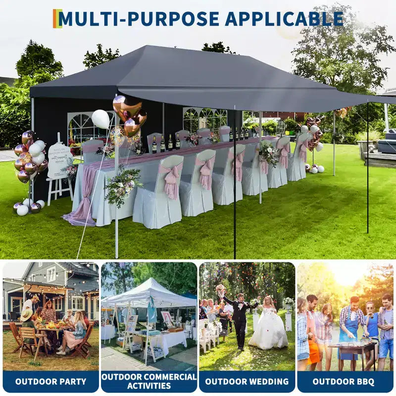 Tente auvent pliante 10x20 avec parois laterales, tente de fête d'extérieur robuste 420D Oxford, abri d'evenement portable, abri d'auto, pare-soleil, blanc