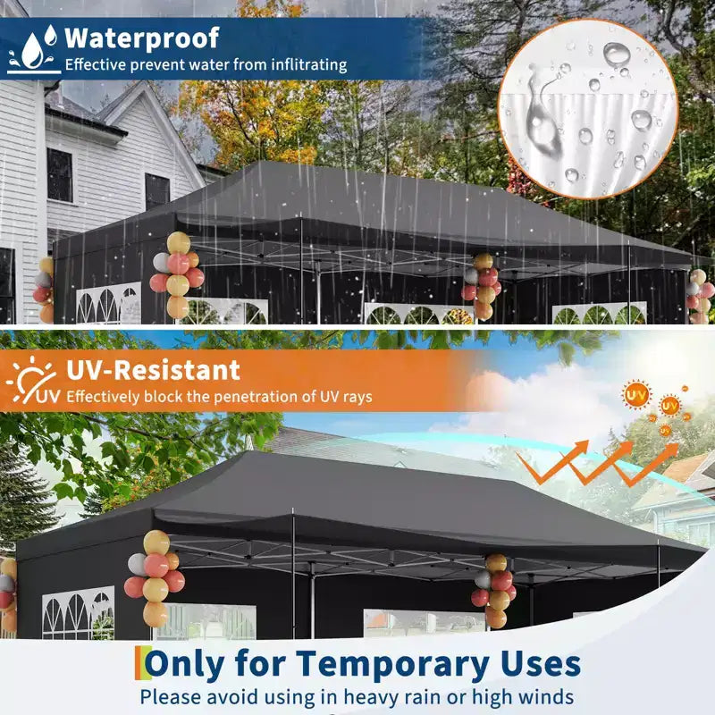 Tente auvent pliante 10x20 avec parois laterales, tente de fête d'extérieur robuste 420D Oxford, abri d'evenement portable, abri d'auto, pare-soleil, blanc