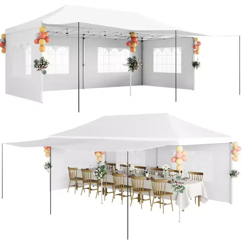 Tente auvent pliante 10x20 avec parois laterales, tente de fête d'extérieur robuste 420D Oxford, abri d'evenement portable, abri d'auto, pare-soleil, blanc