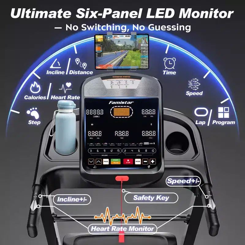 Tapis de course à domicile avec moteur sans balai 5.0HP, capacité de 180 kg, inclinaison automatique 0-20% et connectivité via application