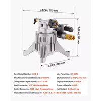 VEVOR Pompe de nettoyeur haute pression, arbre vertical 7/8, 2400 PSI, 2,5 GPM, kit de pompes de rechange avec quincaillerie et tube siphon, argent