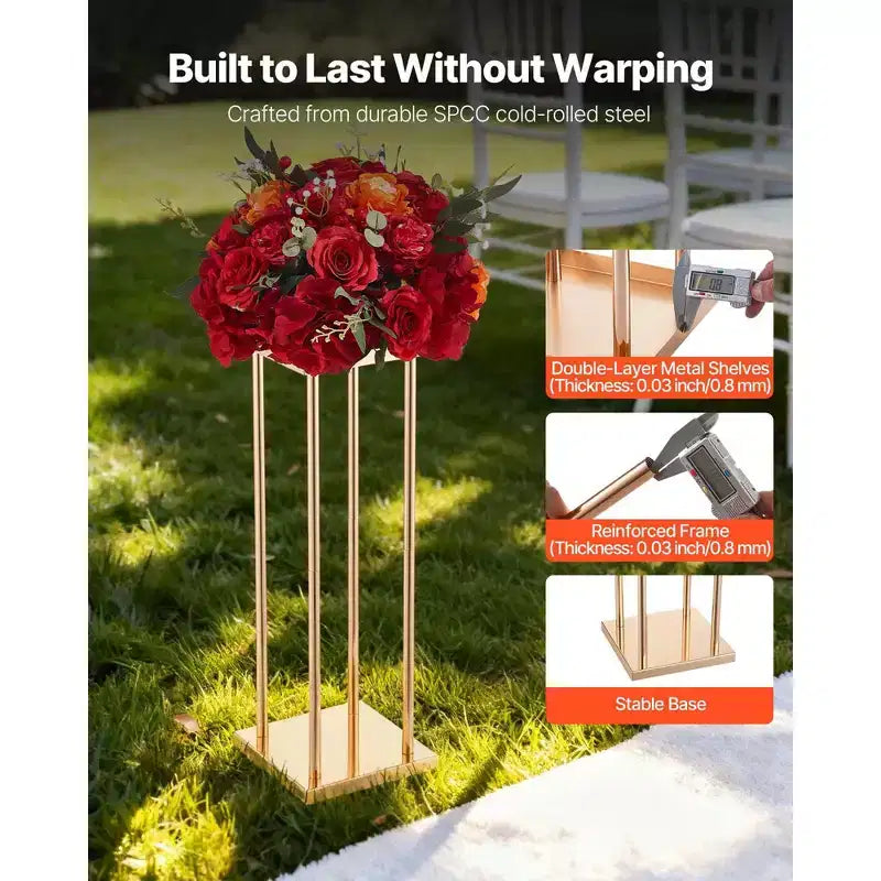 Support de fleurs de mariage VEVOR, support de fleurs colonne de 10 pièces de 60 cm, supports floraux avec stratifié métallique, présentoir floral cubique cylindrique, doré