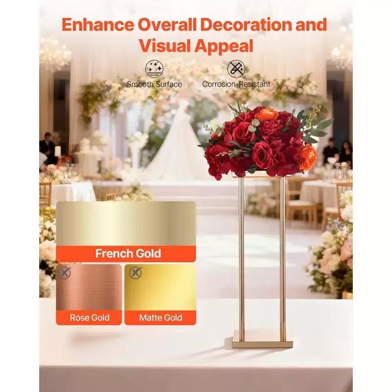 Support de fleurs de mariage VEVOR, support de fleurs colonne de 10 pièces de 60 cm, supports floraux avec stratifié métallique, présentoir floral cubique cylindrique, doré