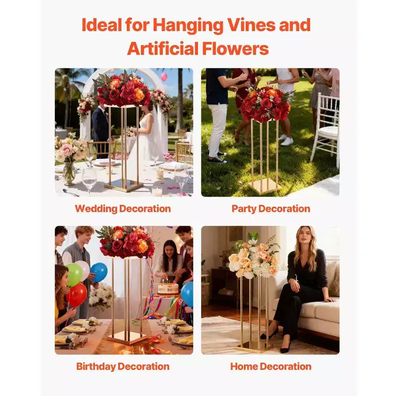 Support de fleurs de mariage VEVOR, support de fleurs colonne de 10 pièces de 60 cm, supports floraux avec stratifié métallique, présentoir floral cubique cylindrique, doré