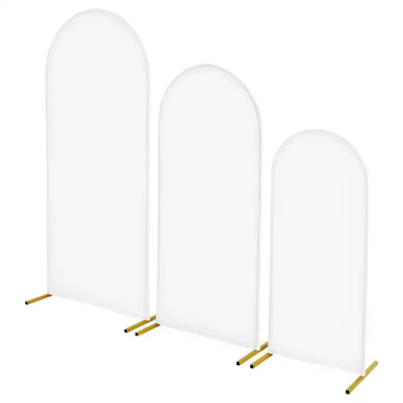 VEVOR Support de toile de fond en arche, lot de 3, 6/5/4 pi, structure stable, montage facile, support de toile de fond en arche en metal dore avec housse, pour mariage, blanc et dore