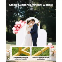 VEVOR Support de toile de fond en arche, lot de 3, 6/5/4 pi, structure stable, montage facile, support de toile de fond en arche en metal dore avec housse, pour mariage, blanc et dore