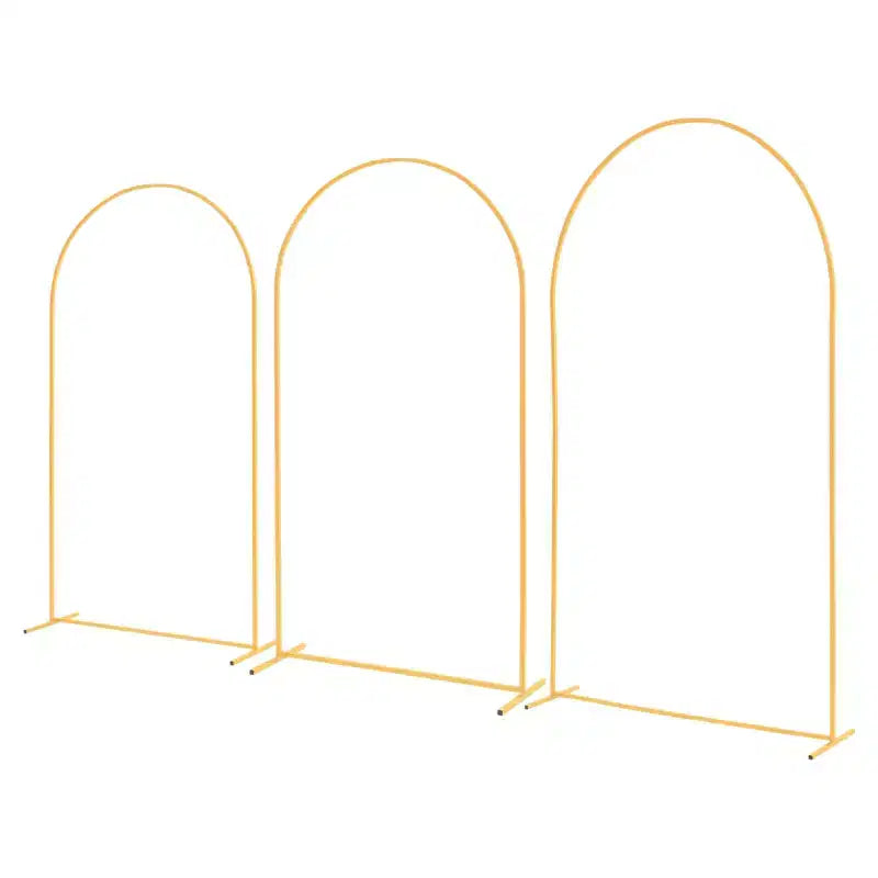Support de toile de fond en arche VEVOR, lot de 3, 2,4 m/2,2 m/2 m, structure stable, assemblage facile, support de toile de fond en arche en métal doré pour mariage, fête d'anniversaire, doré