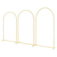 Support de toile de fond en arche VEVOR, lot de 3, 2,4 m/2,2 m/2 m, structure stable, assemblage facile, support de toile de fond en arche en métal doré pour mariage, fête d'anniversaire, doré
