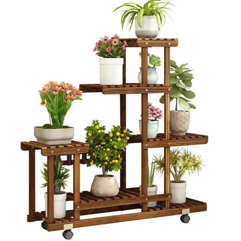 Home Collection Support à plantes haut roulant en bois avec roues