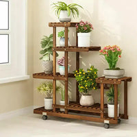 Home Collection Support à plantes haut roulant en bois avec roues