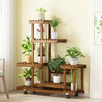 Home Collection Support à plantes haut roulant en bois avec roues
