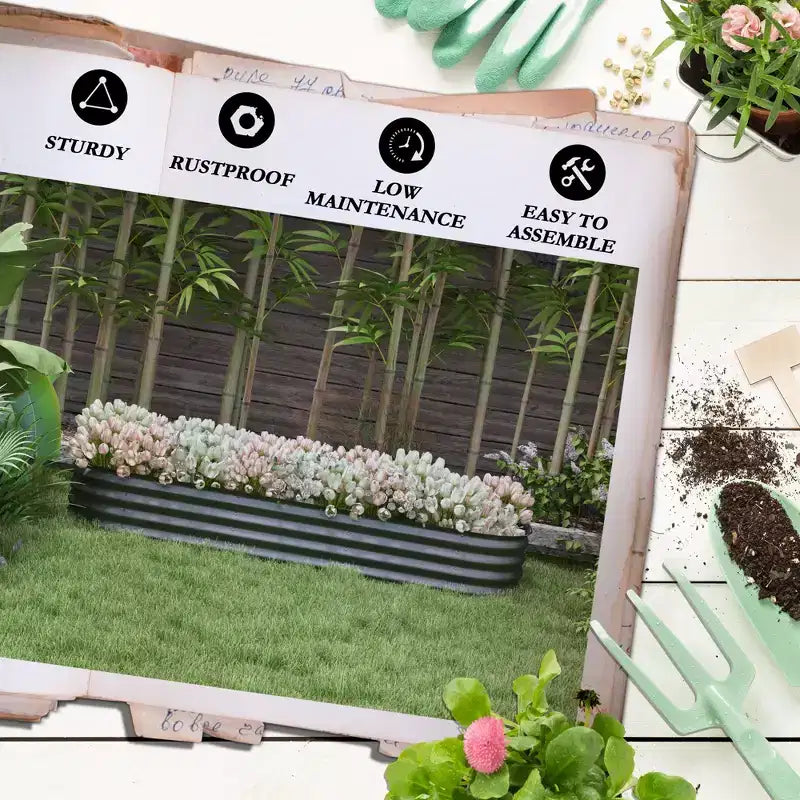 Kit de jardin surélevé galvanisé, jardinière métallique avec bordure de sécurité