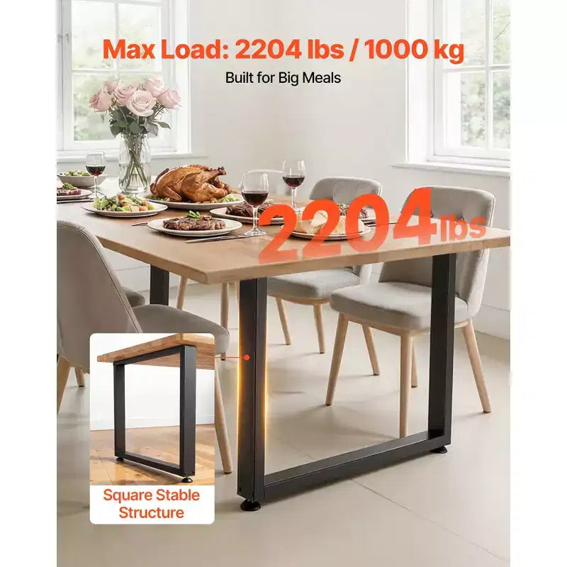 VEVOR Pieds de table, pieds de meuble carrés en acier 29,5 H x 35,4 L, conception modulaire, montage facile, charge max très résistante 2204 lbs, lot de 2, Noir