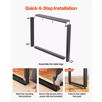 VEVOR Pieds de table, pieds de meuble carrés en acier 29,5 H x 35,4 L, conception modulaire, montage facile, charge max très résistante 2204 lbs, lot de 2, Noir