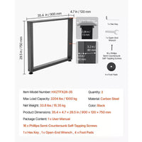 VEVOR Pieds de table, pieds de meuble carrés en acier 29,5 H x 35,4 L, conception modulaire, montage facile, charge max très résistante 2204 lbs, lot de 2, Noir