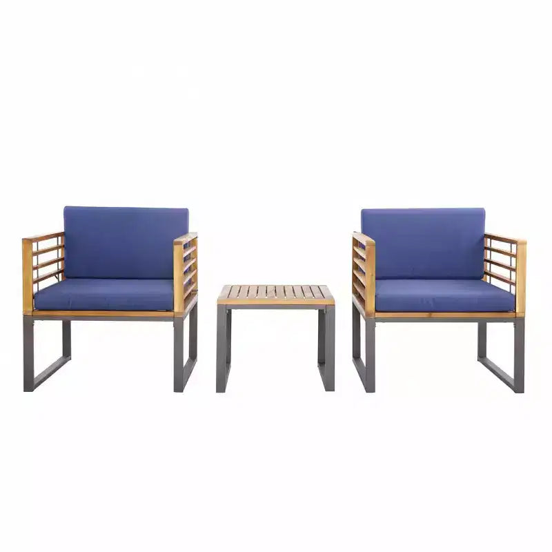 Gymax Ensemble Bistro d'Extérieur 3 Pièces en Bois d'Acacia avec Chaises Rembourrées Table Basse pour Terrasses Balcons Jardins