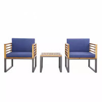 Gymax Ensemble Bistro d'Extérieur 3 Pièces en Bois d'Acacia avec Chaises Rembourrées Table Basse pour Terrasses Balcons Jardins