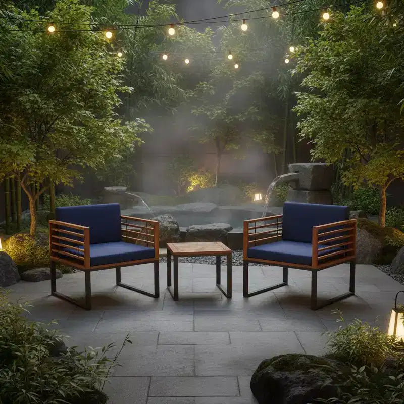 Gymax Ensemble Bistro d'Extérieur 3 Pièces en Bois d'Acacia avec Chaises Rembourrées Table Basse pour Terrasses Balcons Jardins
