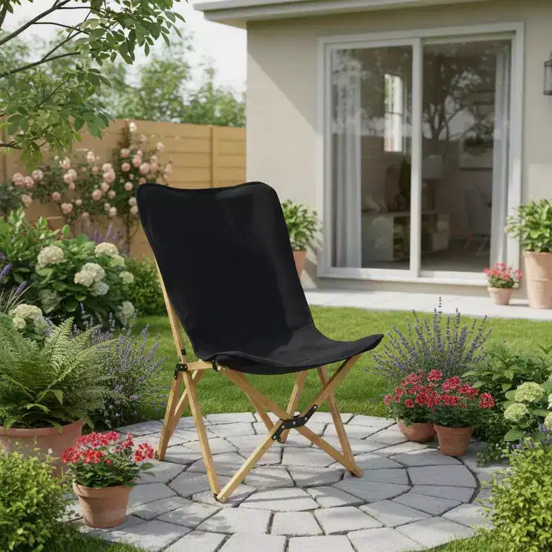Gymax Lot de 2 chaises papillon pliantes en bambou avec pochette de rangement en toile respirante, capacité de charge de 150 kg, beige/noir