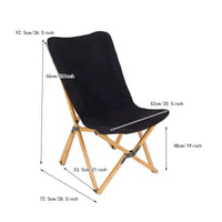 Gymax Lot de 2 chaises papillon pliantes en bambou avec pochette de rangement en toile respirante, capacité de charge de 150 kg, beige/noir