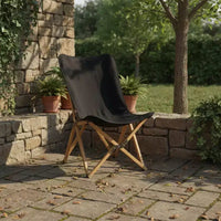 Gymax Lot de 2 chaises papillon pliantes en bambou avec pochette de rangement en toile respirante, capacité de charge de 150 kg, beige/noir