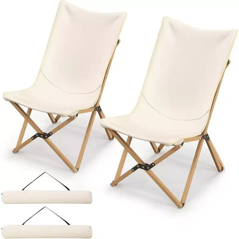 Gymax 2PC Bamboo Folding Butterfly Chairs w/ Breathable Canvas Storage Pocket 330 lbs Load Capacity Beige/Black