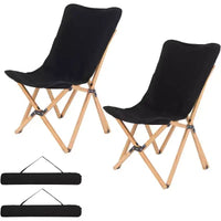 Gymax Lot de 2 chaises papillon pliantes en bambou avec pochette de rangement en toile respirante, capacité de charge de 150 kg, beige/noir