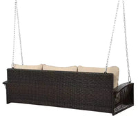 Balançoire de porche en osier de PE de 69 pouces pour 3 personnes avec coussins et tissage durable pour l'extérieur