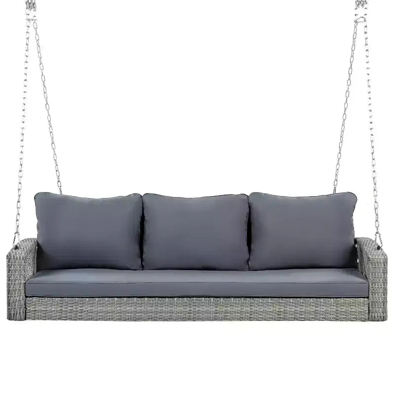 Balançoire de porche en osier de PE de 69 pouces pour 3 personnes avec coussins et tissage durable pour l'extérieur